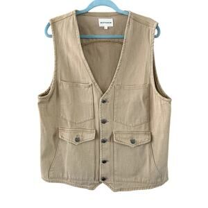 BEOTYSHOW Vest Men's SZ L Western Style 100% Cotton Khaki Utility Pockets Work